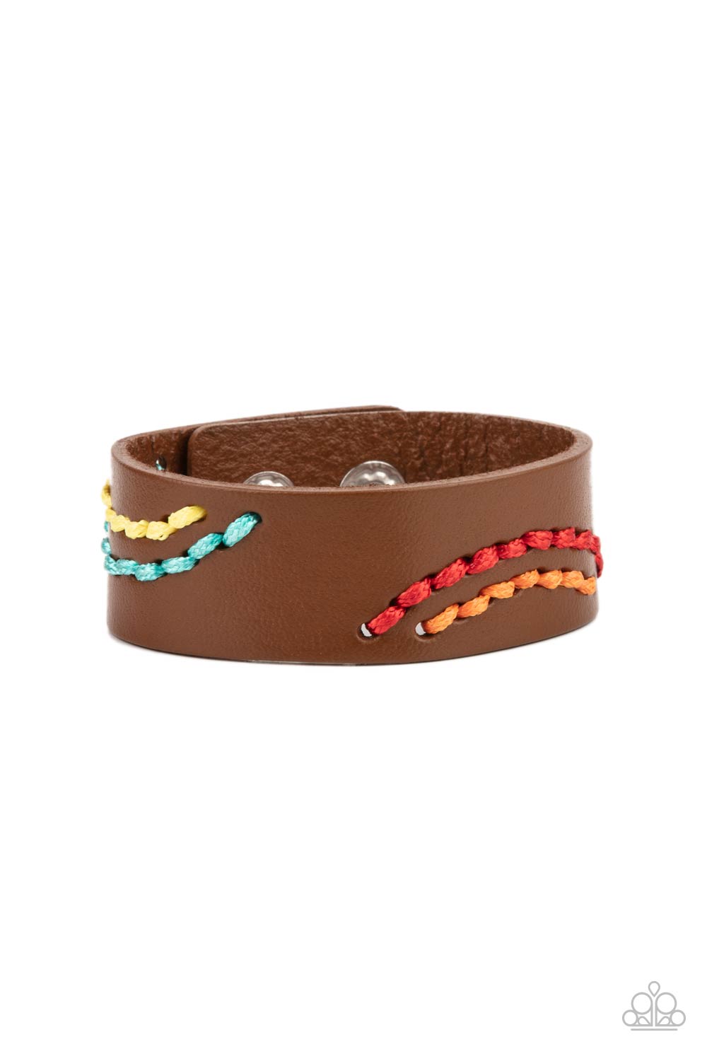 Harmonic Horizons - Paparazzi - Multi Colored Stitched Brown Leather Snap Bracelet