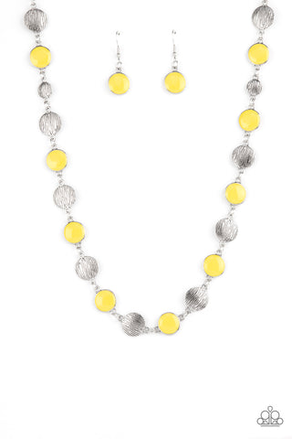 Harmonizing Hotspot - Paparazzi - Yellow and Silver Disc Necklace