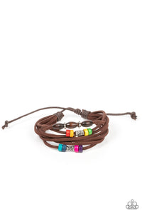 Have a WANDER-ful Day - Paparazzi- Multi Wood Bead Brown Suede Sliding Knot Bracelet