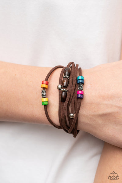 Have a WANDER-ful Day - Paparazzi- Multi Wood Bead Brown Suede Sliding Knot Bracelet