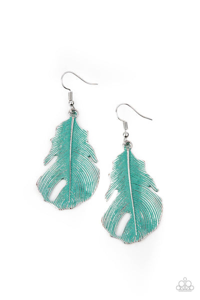 Heads QUILL Roll - Paparazzi - Blue Feather Earrings