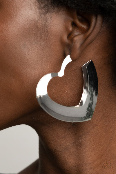 Heart-Racing Radiance - Paparazzi - Silver Heart Hoop Earrings