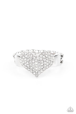 Heart of BLING - Paparazzi - White Rhinestone Heart Ring