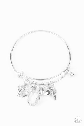 Heart of BOLD - Paparazzi -  White Crystal Bead Silver Charm Bangle Bracelet