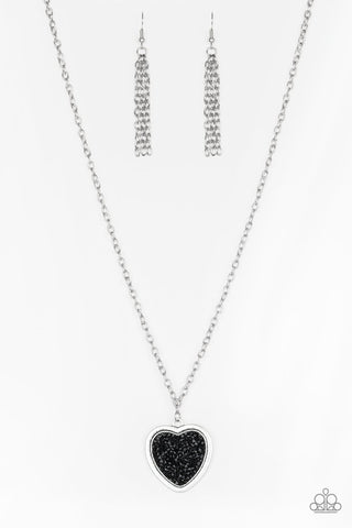 Heart of SPARKLE - Paparazzi - Black Rhinestone Heart Pendant Necklace