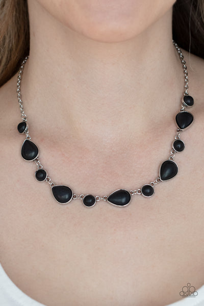 Heavenly Teardrops - Paparazzi - Black Stone Round and Teardrop Silver Necklace