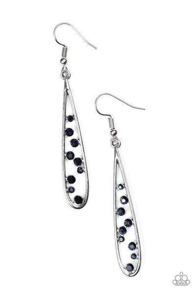 Here Comes The REIGN - Paparazzi - Blue Rhinestone Silver Teardrop Earrings