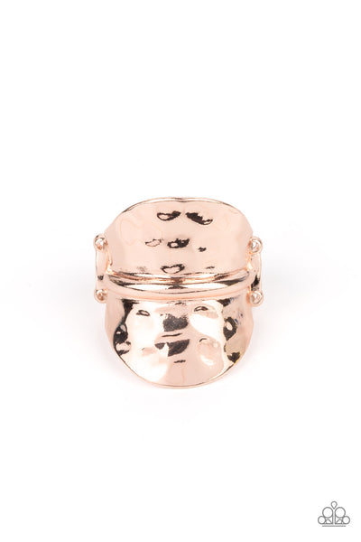 High Stakes Gleam - Paparazzi - Rose Gold Hammered Ring