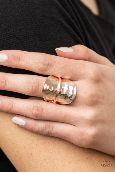 High Stakes Gleam - Paparazzi - Rose Gold Hammered Ring