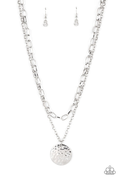 Highlight of My Life - Paparazzi - White Rhinestone Silver Disc Pendant Layered Chain Necklace