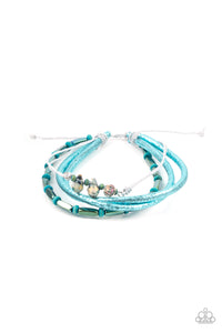 Holographic Hike - Paparazzi - Blue Iridescent Wood and Metallic Bead Leather Sliding Knot Bracelet