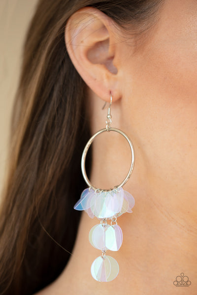 Holographic Hype - Paparazzi - Multi Iridescent Sequin Silver Circle Life of the Party Earrings