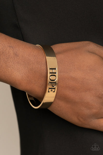 Hope Makes The World Go Round - Paparazzi - Gold Hope Cuff Bracelet