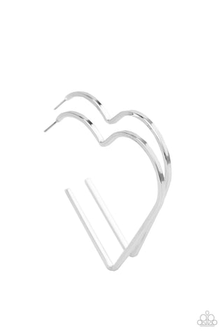 I HEART a Rumor - Paparazzi - Silver Heart Hoop Earrings