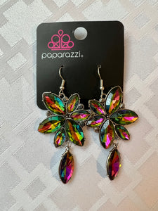 Radiant Retrospection - Paparazzi - Multi Oil Spill Rhinestone Exclusive October 2022 Earrings