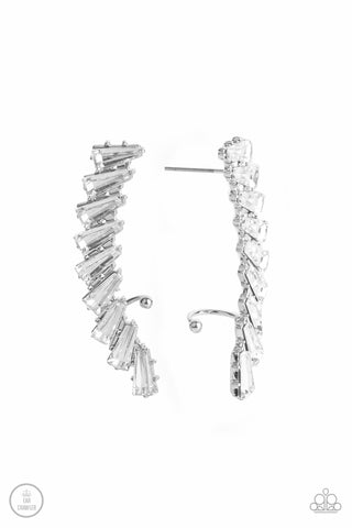 I Think ICE Can - Paparazzi - White Rhinestone Ear Crawler Earrings