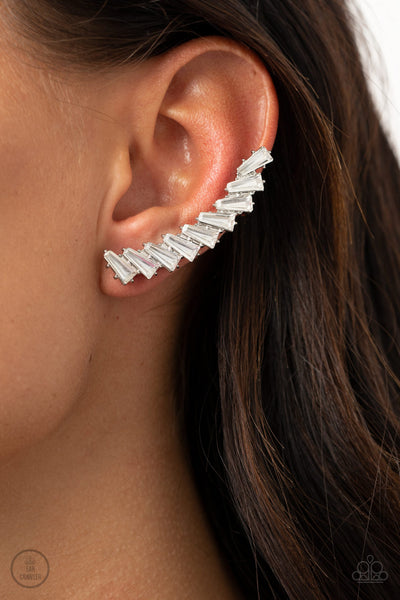 I Think ICE Can - Paparazzi - White Rhinestone Ear Crawler Earrings