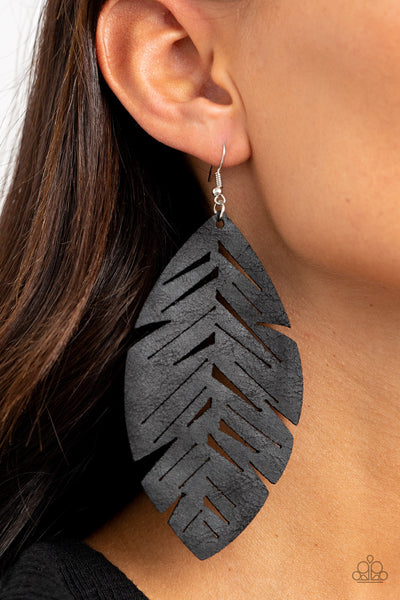 I Want To Fly - Paparazzi - Black Leather Feather Earrings