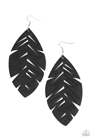 I Want To Fly - Paparazzi - Black Leather Feather Earrings