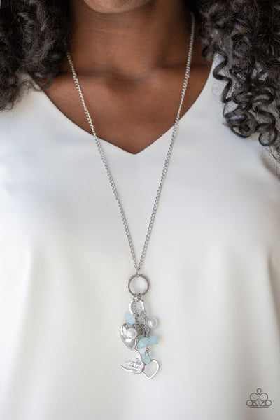 I Will Fly - Paparazzi - Blue Bead Heart Bird Cluster Pearl Necklace