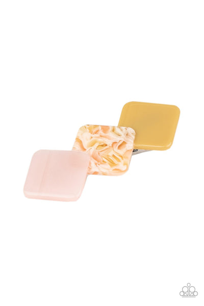 I'll Take It From HAIR - Paparazzi - Multi Yellow and Pink Acrylic Square Hair Clip