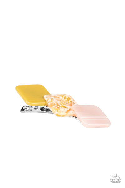 I'll Take It From HAIR - Paparazzi - Multi Yellow and Pink Acrylic Square Hair Clip