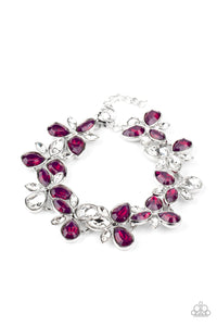 Ice Garden - Paparazzi - Purple Magenta and White Rhinestone Floral Clasp Bracelet