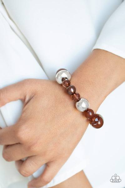 Ice Ice-Breaker - Paparazzi - Brown and Silver Bead Stretchy Bracelet
