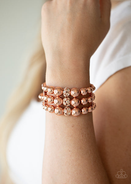 Icing On The Top - Paparazzi - Copper Shinny Bead Stacked Stretchy Bracelet