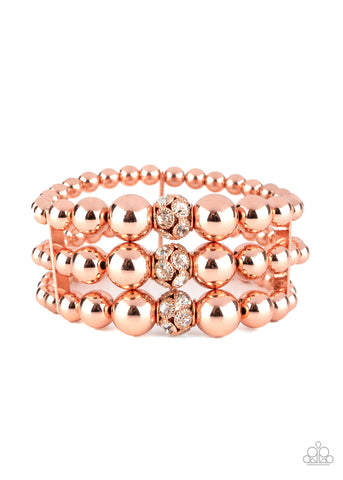 Icing On The Top - Paparazzi - Copper Shinny Bead Stacked Stretchy Bracelet