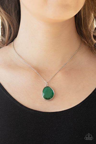 Icy Opalescence - Paparazzi - Green Opalescent Gem Pendant Necklace