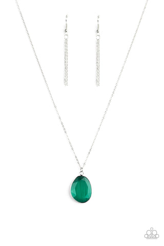 Icy Opalescence - Paparazzi - Green Opalescent Gem Pendant Necklace
