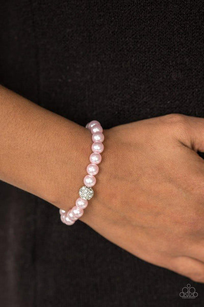 Im Here For The Bride - Paparazzi - Pink Pearl Rhinestone Bead Stretchy Bracelet