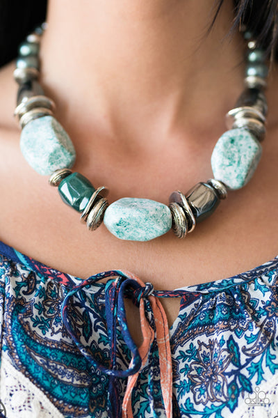 In Good Glazes - Paparazzi - Blue and Silver Chunky Blockbuster Necklace