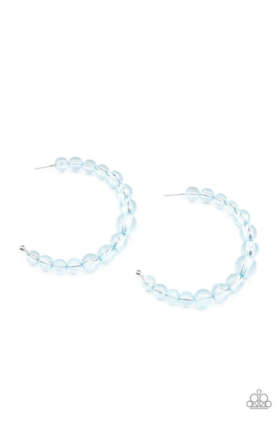 In The Clear - Paparazzi - Blue Glassy Bead Hoop Earrings