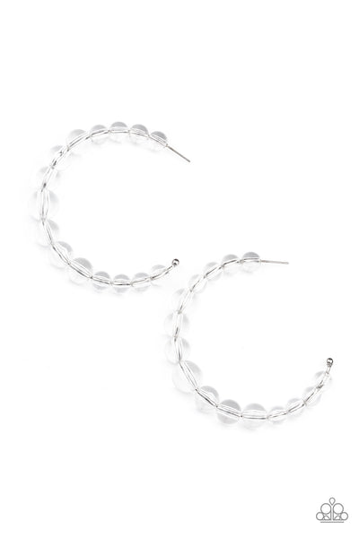 In The Clear - Paparazzi - White Clear Bead Hoop Earrings