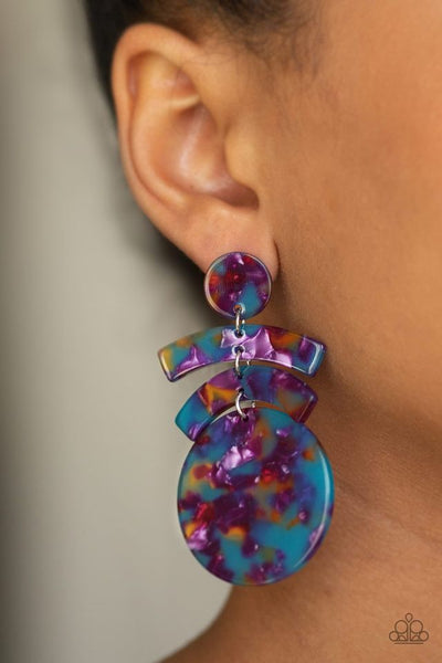 In The HAUTE Seat - Paparazzi - Multi Purple Blue Yellow Acrylic Post Earrings