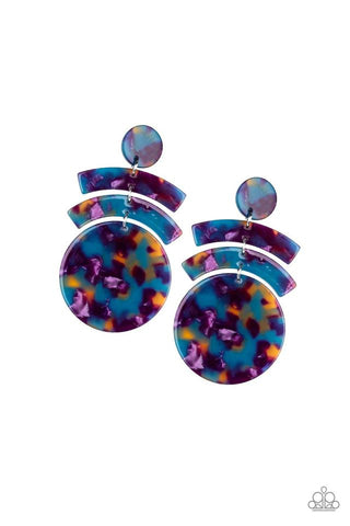 In The HAUTE Seat - Paparazzi - Multi Purple Blue Yellow Acrylic Post Earrings