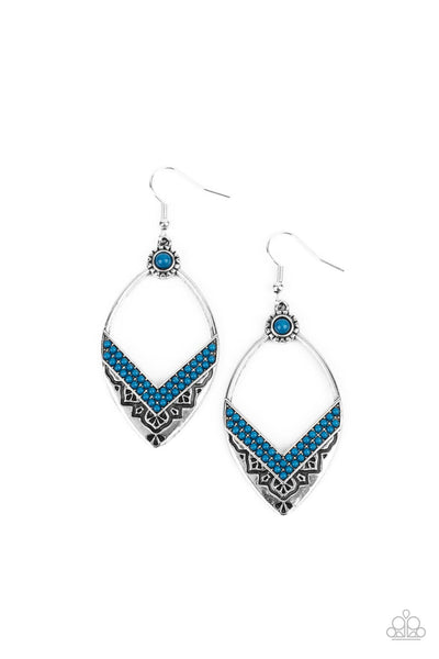 Indigenous Intentions - Paparazzi - Blue Bead Silver Tribal Earrings