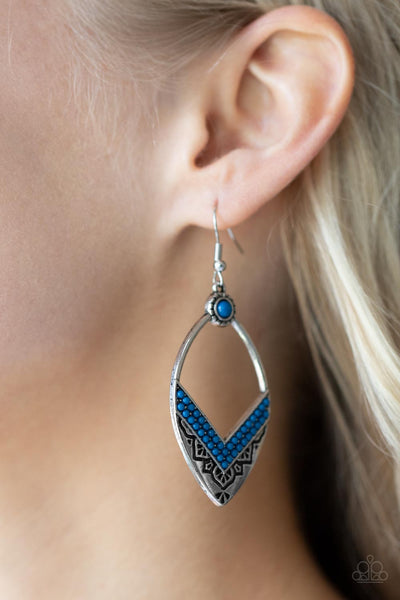 Indigenous Intentions - Paparazzi - Blue Bead Silver Tribal Earrings