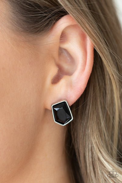 Indulge Me - Paparazzi - Black Geometric Gem Post Earrings