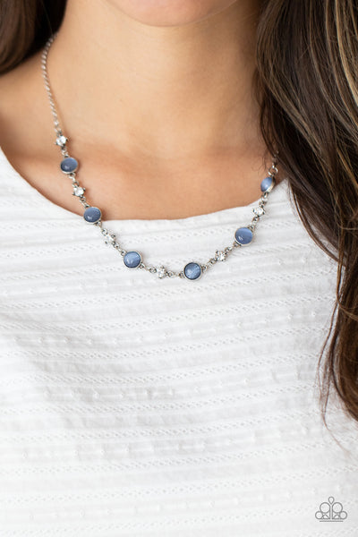 Inner Illumination - Paparazzi - Blue Cat's Eye Moonstone White Rhinestone Necklace