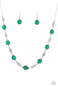 Inner Illumination - Paparazzi - Green Cat's Eye Moonstone White Rhinestone Necklace