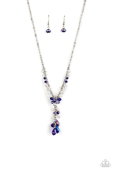 Iridescent Illumination – Paparazzi – Blue Iridescent White Bead Silver Necklace