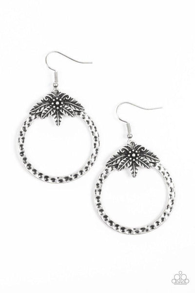 Island Insider - Paparazzi - Silver Floral Hammered Hoop Earrings