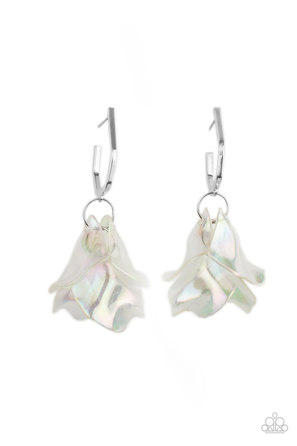 Jaw-Droppingly Jelly - Paparazzi - Silver Hoop Acrylic Iridescent Petals Earrings