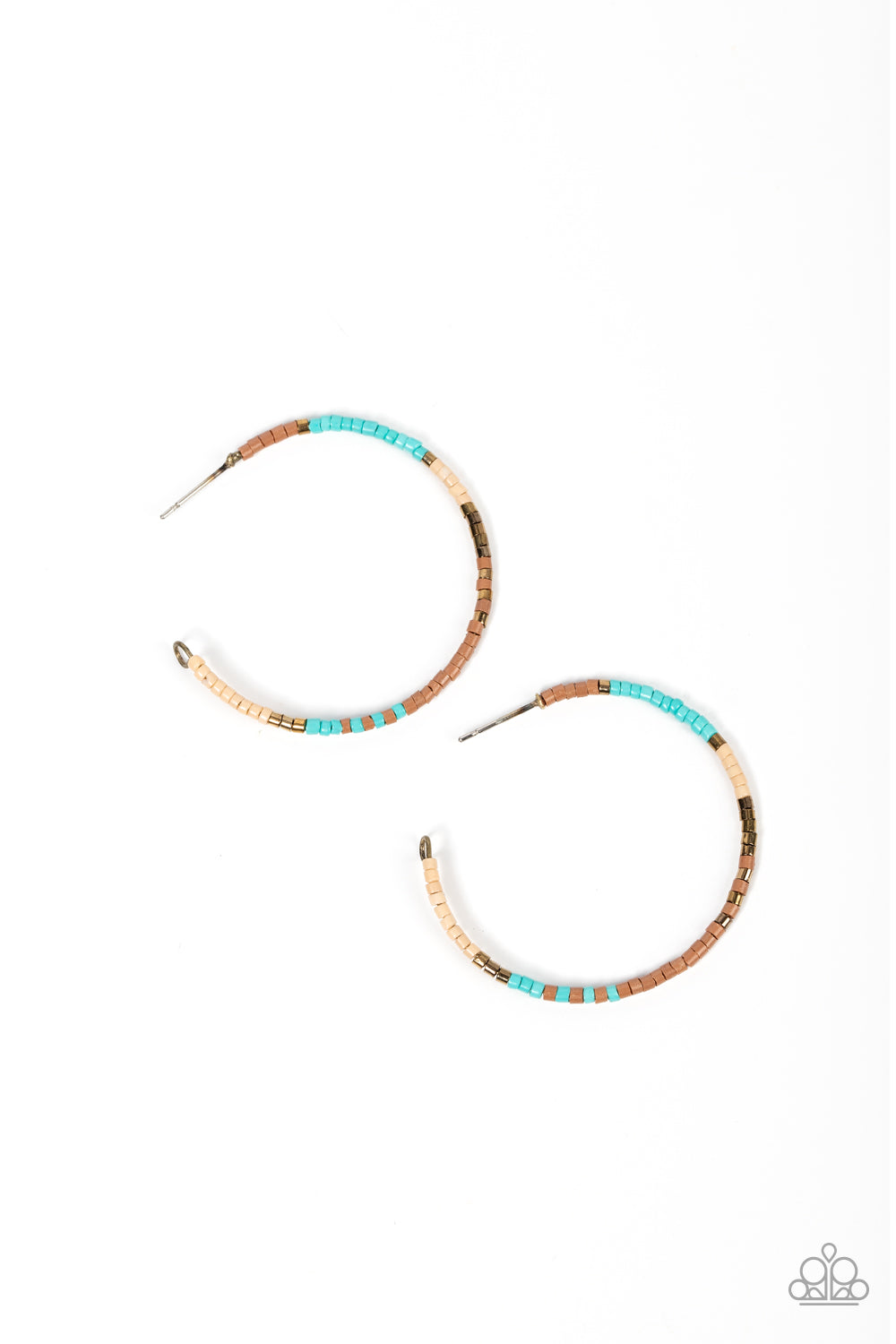 Joshua Tree Tourist - Paparazzi - Brass Brown Turquoise Bead Hoop Earrings