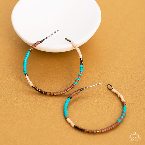 Joshua Tree Tourist - Paparazzi - Brass Brown Turquoise Bead Hoop Earrings