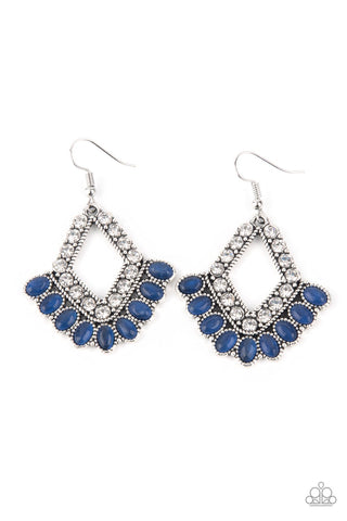 Just BEAM Happy - Paparazzi - Blue Moonstone White Rhinestone Diamond Frame Earrings