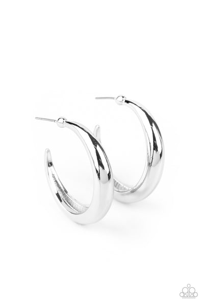 Lay It On Thick - Paparazzi - Silver Thick Small Hoop Earrings